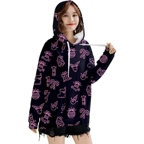 Oversized Hoodies For Women Christmas Print Hooded Long Loose Sleeves Sweatshirt O-neck Hoodies Pullover Lady Girls