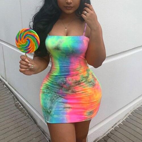 Jocoo Jolee Sling Sleeveless Slash Neck Tie Dyeing Print Bodycon Mini Dress Women Party Cocktail Club Dress Colorful Camouflage