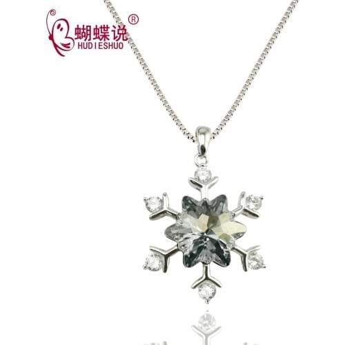 HUDIESHUO Gray Pendant Necklace s925 SterlingSilver Snowflake Zirconia Flower Womens SilverJewelry collar de las mujeres