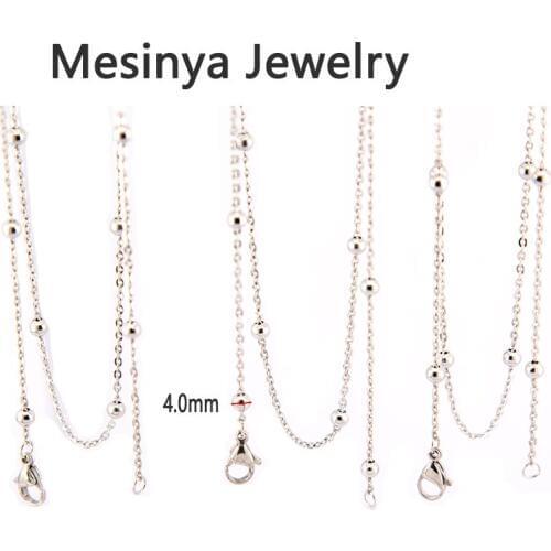 10pcs 20 32 '' 316L S.steel shiny flat oval ball station chain necklace for glass locket pendant necklace