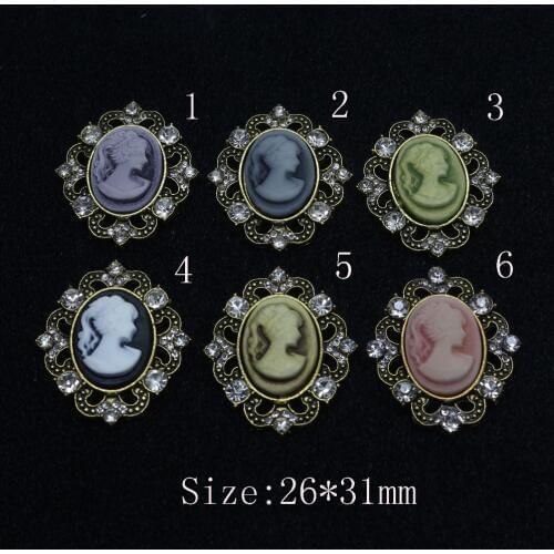 Retro 10pc Resin Beauty Avatar Oval Rhinestone Buttons Alloy buttons Hair flower scrapbooking 2017 Wedding Invitation decorative