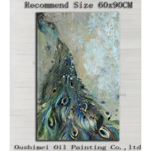 100%Handmade High Quality Peacock Feather Oil Painting On Canvas Hand-pained Modern Peacock Oil Painting For Wall Decoration