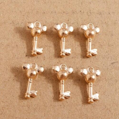 20pcs Cute Key Mouse Charms 11*18mm Gold Color Plated Metal Rat Key Pendant for Jewelry Making DIY Vintage Key Chain Charms