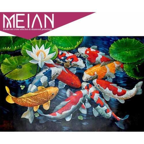 2020 Meian Fish DIY 3D Diamond Embroidery Gold fish Diamond Painting Jumps Mosaic Diamond Full Compilation For Needlework