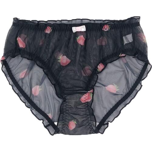 2021 New Thin Soft Sweet Sexy Lace Lingeries Strawberry Printing Mesh Perspective Underwears Women Panties Plus Size 5XL Briefs