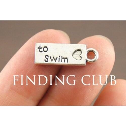 30pcs Silver Color Love to Swim Charms Initial Charm for necklace DIY Necklace / Bracelet charm 19x6mm A1091