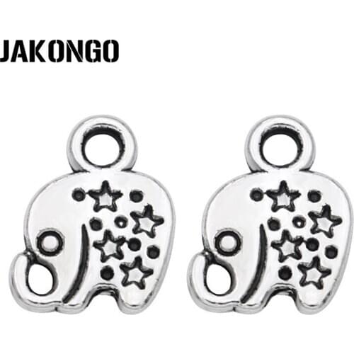 50PCS Antique Silver Plated Elephant Charm Pendants for Bracelet Jewelry Making Accessories DIY Craft 11x9mm