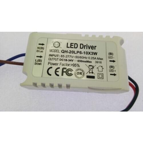 50pcs 6W-10Wx3 output 650mA DC18-34V LED Driver Lighting Transformer Power Supply For 18W 20W 30W downlight ceiling Spotlight
