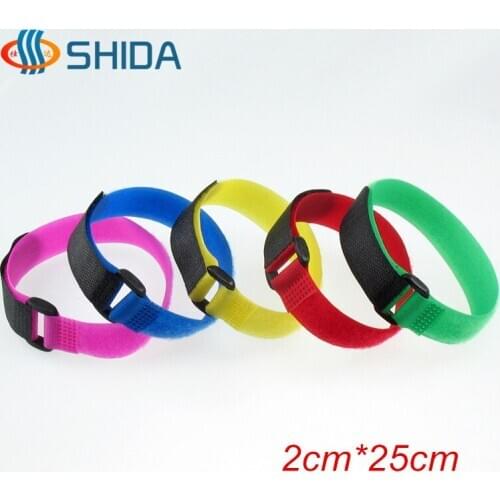 50pcs/lot 2cm*25cm Colorful Reusable Nylon Fastening Cable line Tie Down Straps Hook and Loop Magic Tape with Plastic Buckle