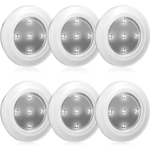 6PCS Wireless LED Intelligent Cabinet Light With Remote Control Round Night Light 3 AA Battery Operated For Cabinets Lamp