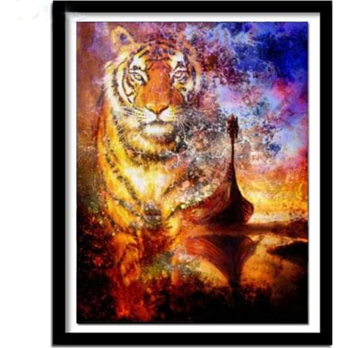 Tiger Boat Diy Diamond Embroidery Full Square Resin Cross Stitch Kits 5D Mosaic Round Animal Landscape Wedding Decoration