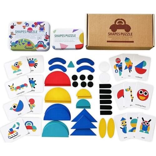 Kids Preschool Montessori Shapes Puzzle Toys 36pcs Wooden Sorting Stacking Puzzle With 50pcs Cards Educational Toys For Children
