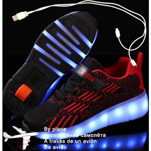 28-41 Pink Black USB Charging Fashion Girls Boys LED Light Roller Skate Shoes For Children Kids Sneakers With Wheels One wheels