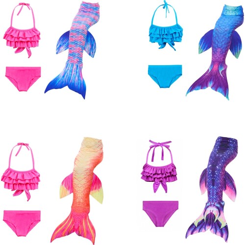 Kids Girls Swimming Mermaid Tail Mermaid Costume Children Swimsuit Fantasy Beach Bikini Can Add Monofin Fin Anime Cosplay