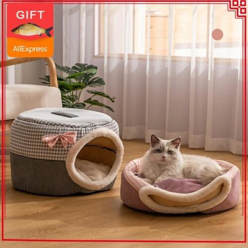 2in1 Cats House Winter Cat Bed Indoor Cute Kitten Cave Mat Sleep Bag for Small Dogs Beds Foldable Pet Cats Nest Window Supplies