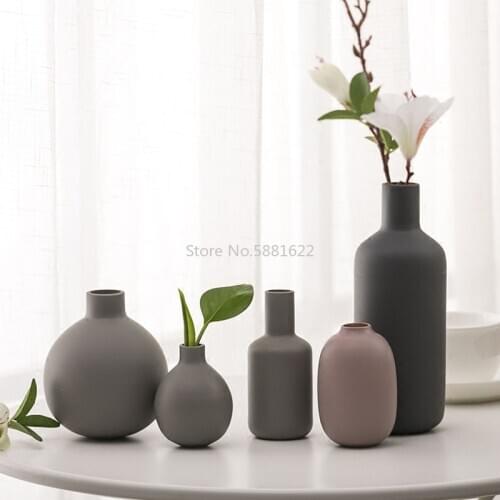 Europe Ceramic Vase Gray Mini Vases Creative Handmade Blowing Frosted Sand Small Vase Crafts Fashion Home Decoration Accessories