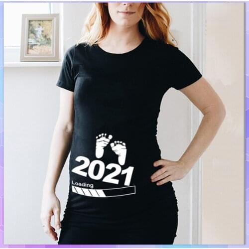 4XL Plus Size Women Pregnant Tee Shirt Baby Loading Printed Maternity Short Sleeve Pregnancy Announcement Shirts Mom Clothes