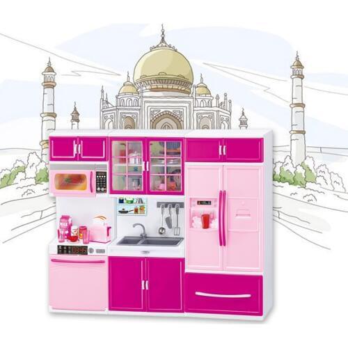 Besegad Simulation Kitchen Pretend Role Play Toy Kit Set with 3PCS Cabinets LED Light Music Cute Toy Gifts for Baby Kid Children