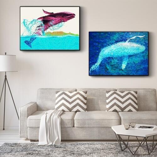 Whales Splatter Abstract Artwork Poster And Print Canvas Art Painting Wall Pictures For Living Room Decoration Home Decor