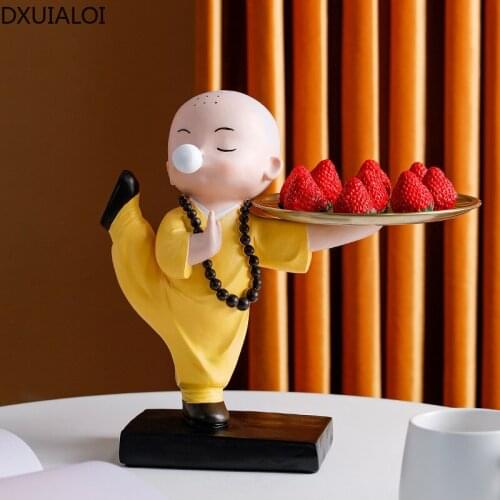 Creative Little Monk Red Wine Rack Decoration Resin Crafts Storage Tray Home Living Room Entrance Key Storage Decoration