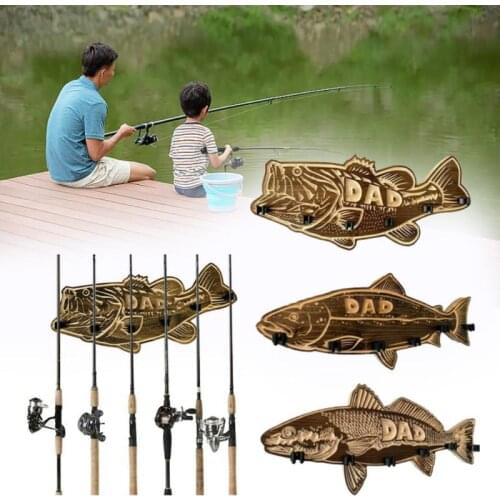 Creative Fish Shape Rod Racks Retro Fishing Rod Holder Wall-mounted Wooden Fish Rod Storage Holder Fathers Day Gift Dropping