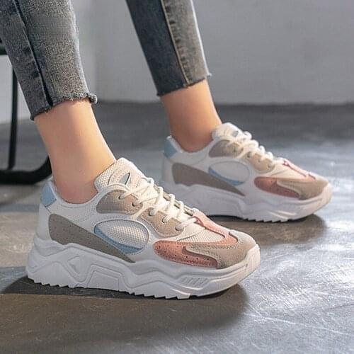 Spring Sneakers Women Thick Bottom Daddy Shoe Thick Bottom Round Toe Breathing Leisure Female Vulcanize Shoes chunky sneakers