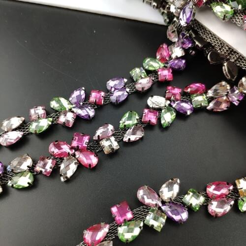2CM Rhinestone Diamond Beaded Metal Chain Lace Edge Trims Wedding Dress Belt Sash Collar Ribbon Bridal Applique Sewing Craft DIY