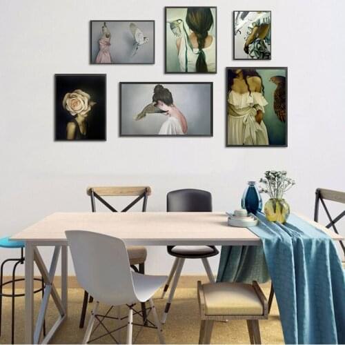 Lovely Bird Lady Home Decor Nordic Canvas Painting Wall Art Animal Figure Picture Art Posters And Prints For Living Room Decor