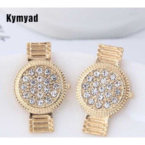 Kymyad Fashion Stud Earrings For Women Transparent Crystal Earring Watch Shaped Brincos Stylish boucle oreille femme Earings