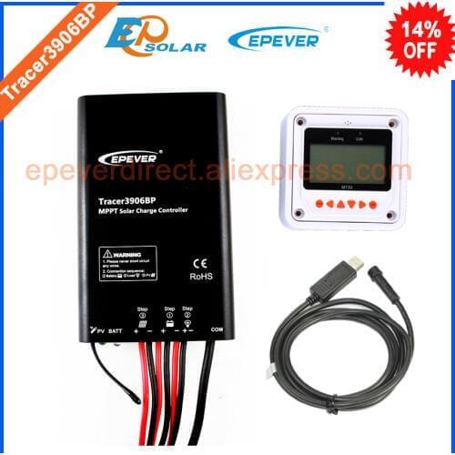 MPPT Tracer3906BP solar 12v 24v 15A charging controller with MT50 remote meter not apply for lithium battery and PC cable