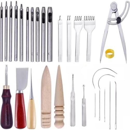 KAOBUY Leather Craft Tools Set With Hole Punch Cutter,Lacing Stitching Chisel Tool,And Other Leathercraft Accessories
