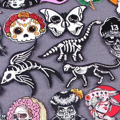 Skull Patch Iron On Patches On Clothes Applique Badge Gorilla Skeleton Patch Punk Embroidered Patches For Clothing Sewing Diy