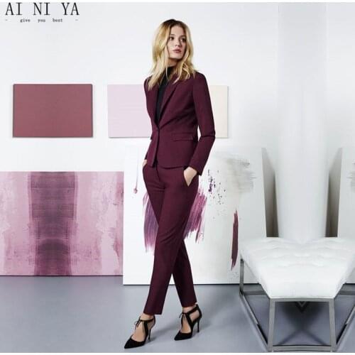 Newcustom Fuchsia Womens Business Suits Female Office Uniform Ladies Trouser Suits Formal Womens Tuxedo Slim Fit 2 Piece Blazer