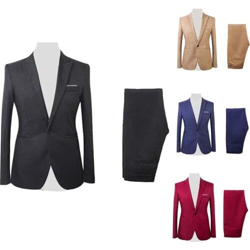 2020 New Business Blazer+Pants Suit Men spring Fashion Solid Slim Wedding Set Vintage Classic fitness grace 2 Pieces fitness