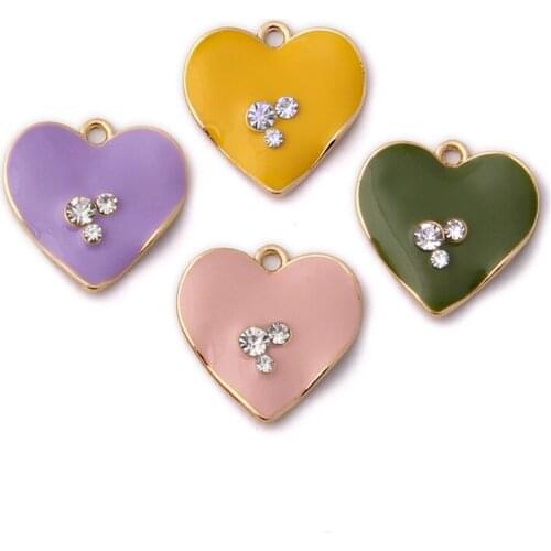 New Enamel Heart Charms 40pcs 20*20mm Crystal Rhinestone Paved Gold Tone Zinc Alloy Jewelry Earring Pendant Necklace Charms