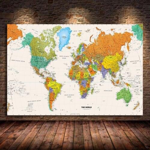 New World Map Posters And Prints Colorful Wall Art Oil Canvas Painting Wall Pictures For Living Room Home Decoration Unframed