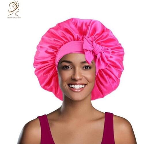 New Style Extra Large Solid Color Elastic Ribbon Satin Round Cap Strap Comfortable Night Cap Hair Care Cap Beauty Salon Hat