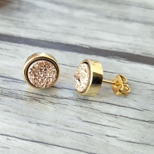 Wholesale 5 pairs 10mm Round Shape Stone Stud Earrings,Natural druse crystal Titanium Druzy Gem stone Stud Earrings ER346