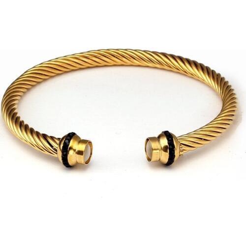 Original Brand Open Cuff Charm Cuff Bracelet Men Women Bangles Punk Design Stainless Steel Chain Link Wristband Bangles