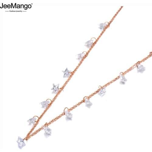 JeeMango Fashion Bohemia Stainless Steel White Star CZ Crystal Choker Necklace Office/Career Pendant Necklace For Women JN20089