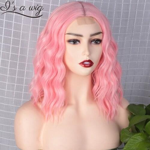 Is a wig Short Pink Wigs Synthetic Water Wave Bob Wigs for Women Blonde Brown Red Daily Use Hairs Middle Part Nature Looking