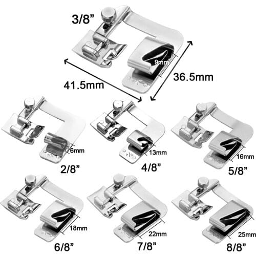 1Pc 6/9/13/16/19/22/25mm Stainless Steel Domestic Sewing Machine Presser Foot Roll Edge Foot Sewing Machine Tools Accessories