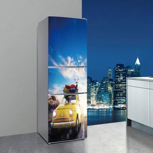 DIY 3D Vivid Car Waterproof Wallpaper SelfAdhesive Refrigerator Sticker Fridge Door Cover wall stickers Home Decor