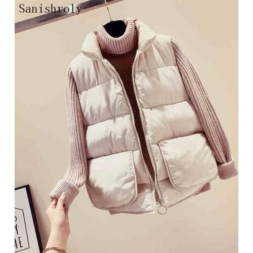 Sanishroly Plus Size 2XL Autumn Winter Women Sleeveless Vest Slim Warm Down Cotton Waistcoat Coat Ladies Short Jacket Tops S1075