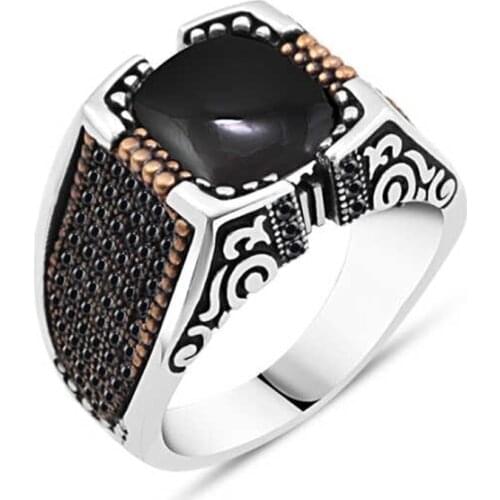 Zircon Stone Motif Silver Men 'S Ring