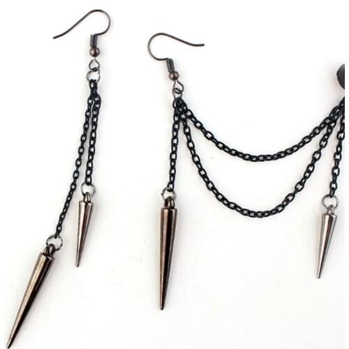 Retro Black Tassel Chain Long Earrings Punk Earrings Hiphop Rivets Earrings For Women Gothic Party Jewelry Pendientes