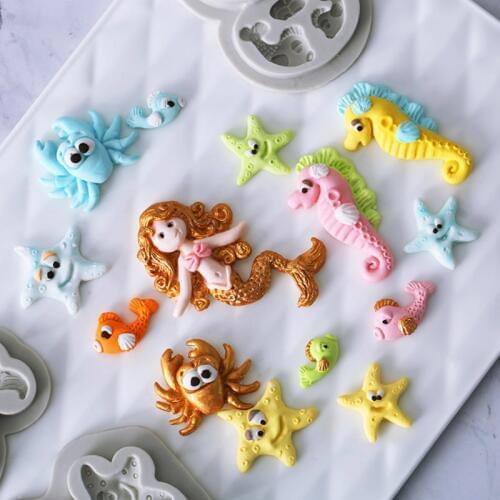 New marine life sea star seahorse mermaid shape silicone mold fondant mousse soft clay Mold