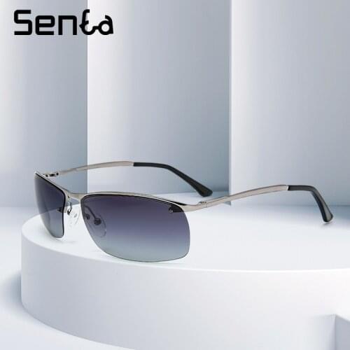 Driving cycling quality glasses Polarized UV400 anti-glare rectangle Half-rim sunglasses shades man 90s American style brown