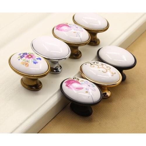 Modern Simple Oval Drawer Wardrobe Ceramics Zinc Alloy Knob Shoe Cabinet Cabinet Door Single Hole Furniture Desk Drawer Handle