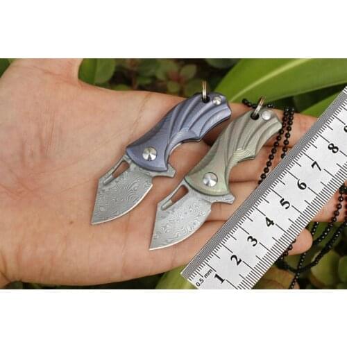 Folding Knife Carry EDC Key Ring Necklace Titanium Damascus Blade Survival Camping Tools Paper Out Of The Box Pocket Mini Knives